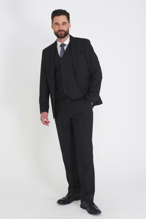Carter & Jones Big & Tall Three Piece Tailored Fit Suit - Black