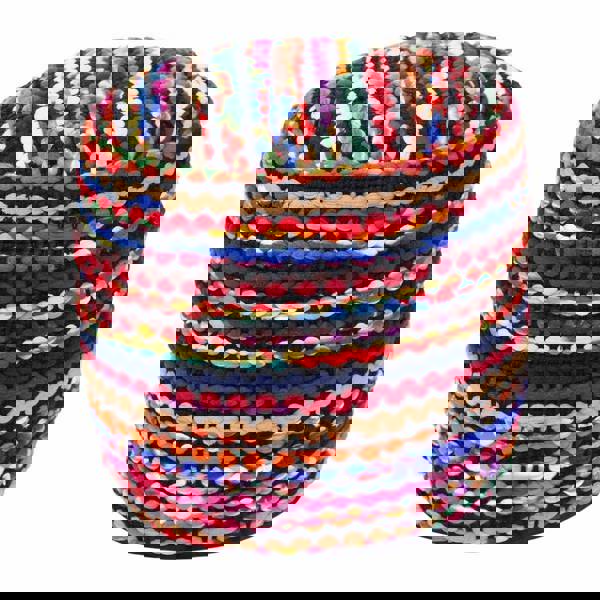 HOMESCAPES Multi Coloured Folk Woven Bean Filled Pouffe