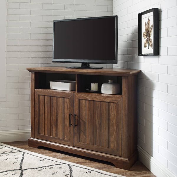 Homeology SAVANNAH True-Corner-Friendly Walnut 6-Shelf Luxury Cabinet Suitable for Flat Screen TVs up to 50"