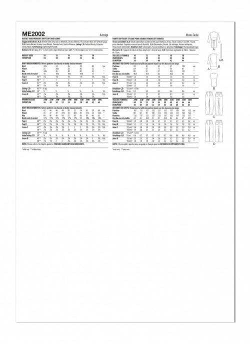 Know Me Sewing Pattern 2002, Tops, Trousers for Women, M1 (10-12-14-16-18) - Intermediate