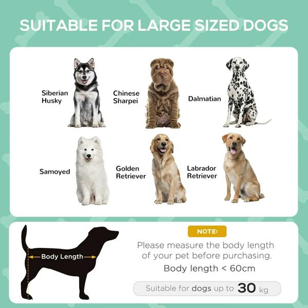 Large dog size chart graphic for choosing pet bed body length
