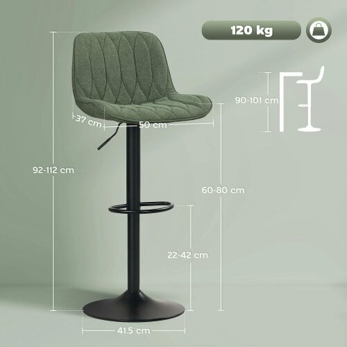Wyld Haus Kali Fabric Green Adjustable Linen Look Bar Stools Set Of 2