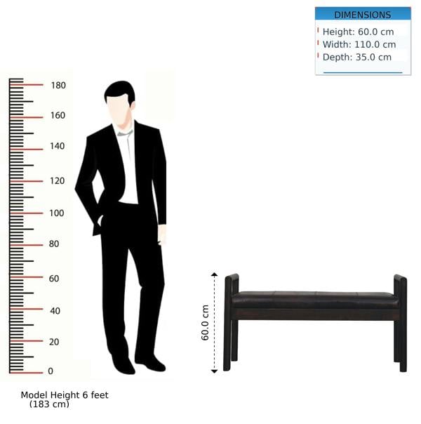 Artisan Furniture Solid Wood Gridline Bench, Upholstered, Dark Brown & Black