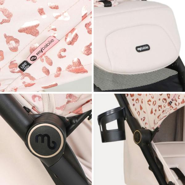 My Babiie MBX6 Auto-Fold Compact Stroller - Pink Leopard