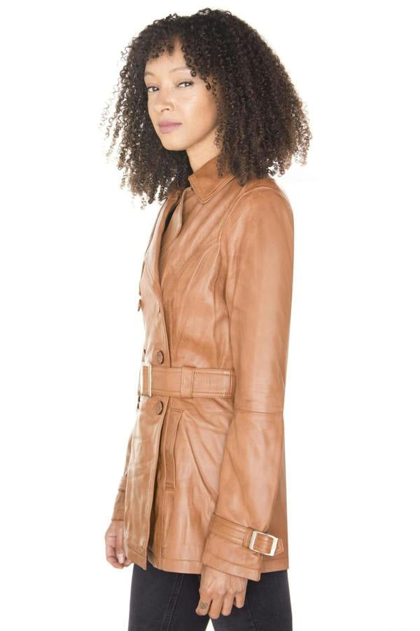 Infinity Leather Womens Nappa Leather Trench Coat-Mosul