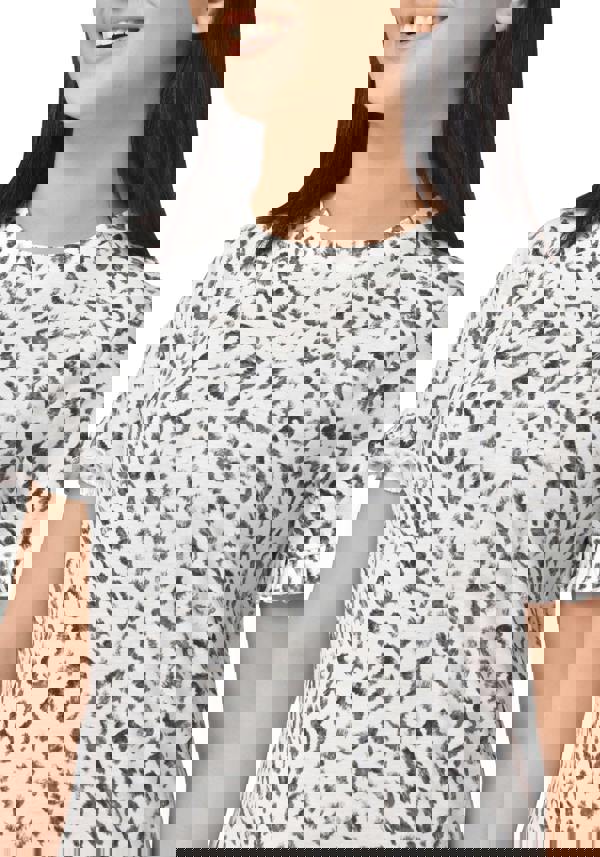 Smart Living Women's Casual Frill Short Sleeve Tee & Shorts Loungewear Set - Grey Leopard