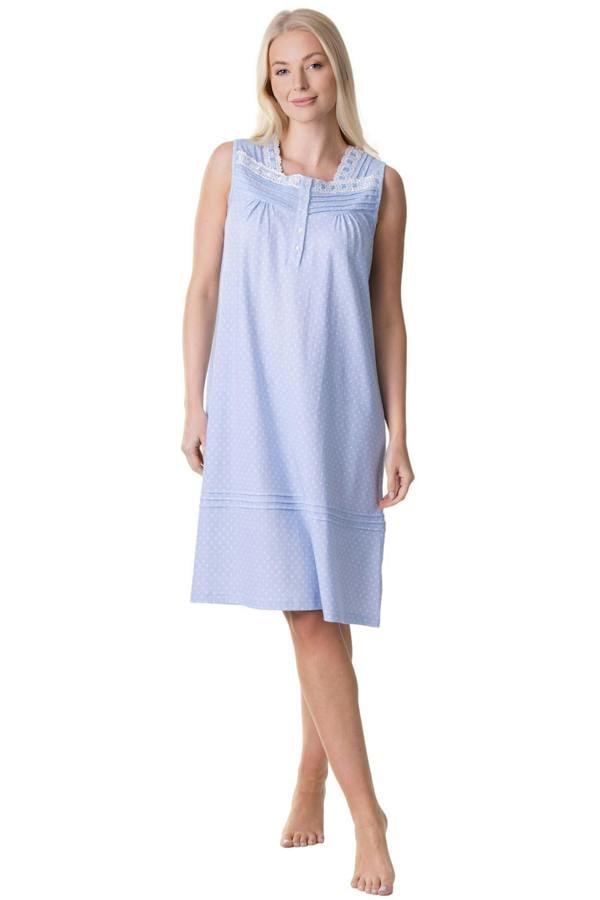 Womens Blue Sleeveless White Polka Dot Nightdress