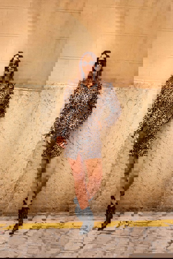 Gini London Brown Animal Print Military Mini Dress