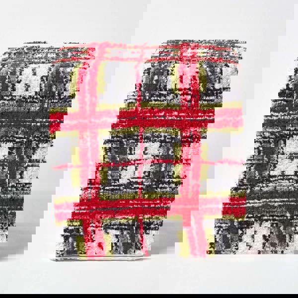 HOMESCAPES Red and White Tartan Pattern Tufted Cotton Cube Pouffe - 36 x 36 x 38 cm