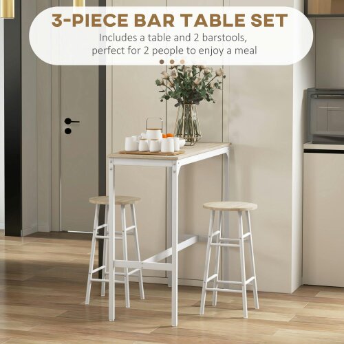 Wyld Haus Faro Wooden Oak 3 Piece Industrial Bar Table And Stool Set