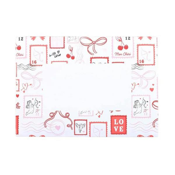 Cupid-themed envelope with red bow and Love lettering pattern