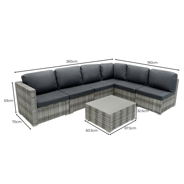Jardi Marielle Rattan Modular 7 Piece Furniture Set & 996L Storage Box - Grey