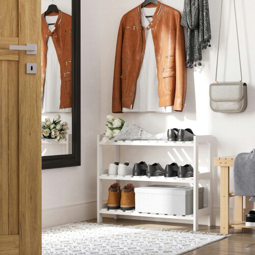 Wyld Haus Vafino Wooden White 3 Tier Slatted Shoe Rack With Slatted Shelves