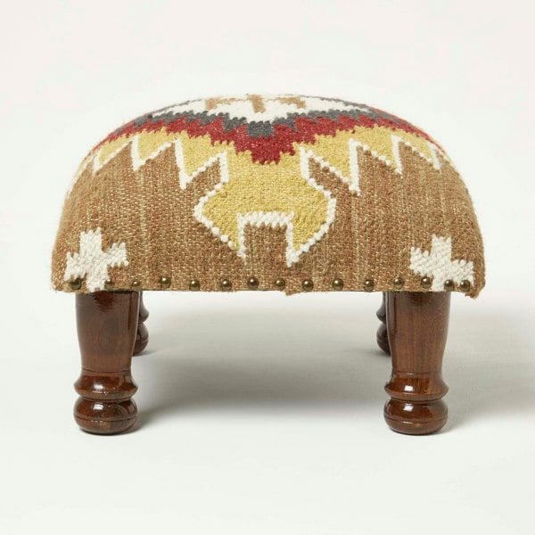 HOMESCAPES Jaipur Handwoven Kilim Footstool