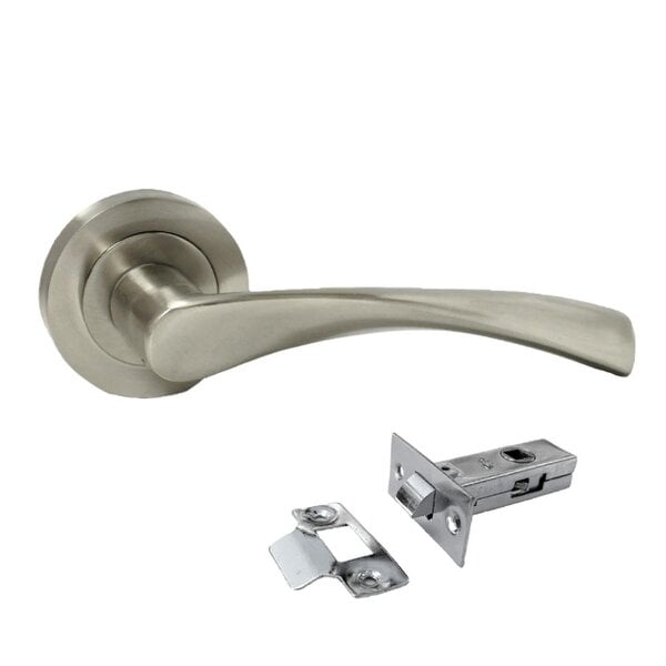 EDH Door Hardware Satin Nickel Twist Door Handles + Latches Set Internal Lever on Rose 1 Pair