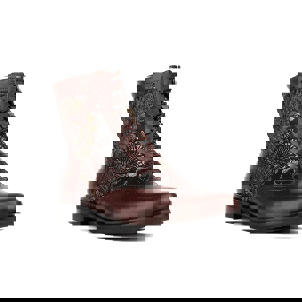 Embassy London Mantis - Floral & Burgundy - Women's above-the-ankle lace-up boot with brogue & paisley detailing