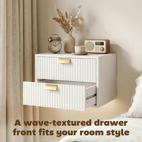 Modern Floating Nightstands Set of 2, Wall Mounted Bedside Tables with 2 Drawers, White