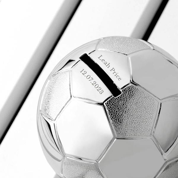 Personalised Silver Plated Football Money Box - alternative angle