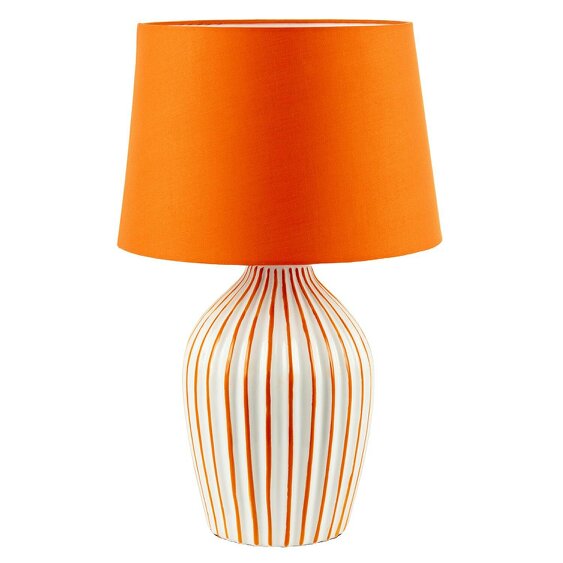 Happy Homewares Orange and White Gloss Ceramic Table Lamp with Hand Painted Stripes