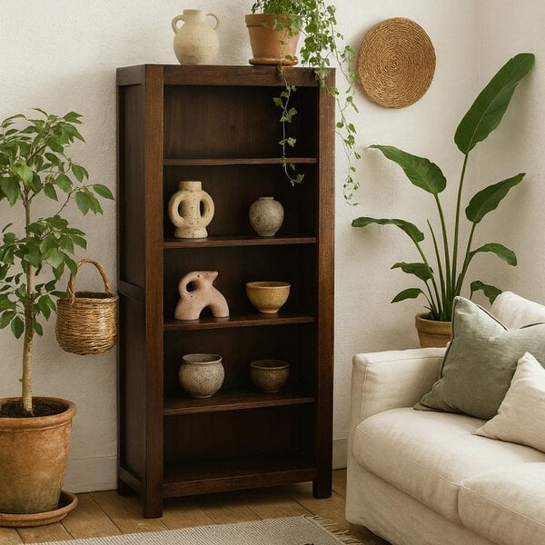 Wyld Haus Phuket Dark Mango Wood Large Open 5 Shelf Bookcase