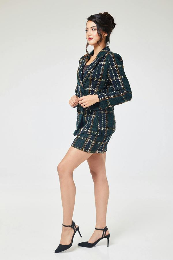 LuvForever Green Check Tweed Short Pant Suit