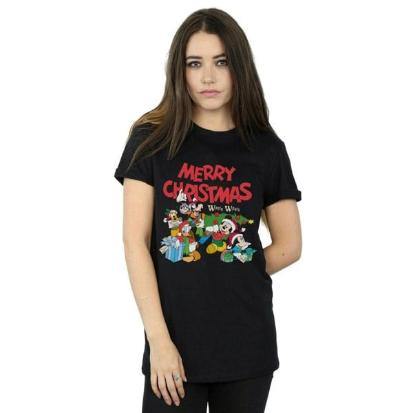 Disney Womens/Ladies Mickey And Friends Winter Wishes Cotton Boyfriend T-Shirt - Black