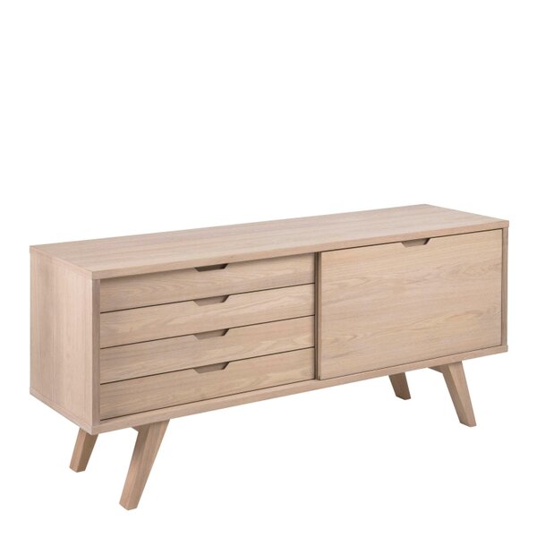 Wyld Haus Jyvaskyla White Oak Wood Sideboard 4 Drawers 1 Sliding Door