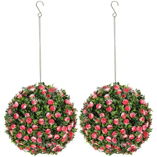 Wyld Haus Colana Set Of 2 Artificial UV Resistant Rose Style Topiary Balls H8 28cm Pink