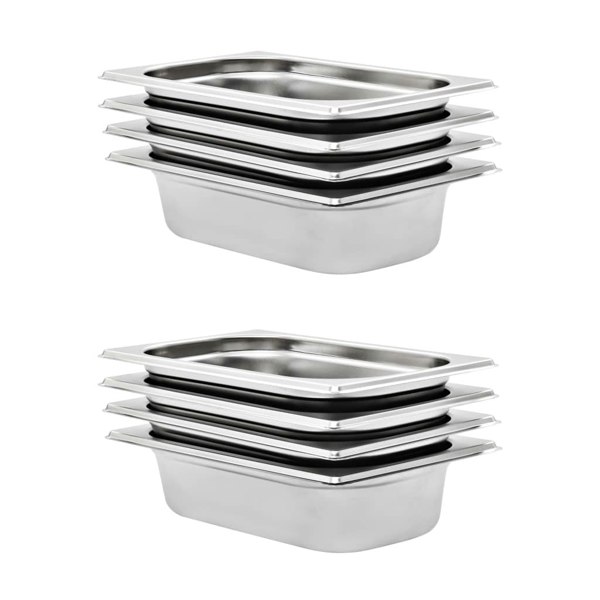 Berkfield Gastronorm Containers 8 pcs GN 1/4 65 mm Stainless Steel