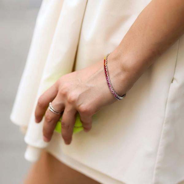 Spero London Sterling Silver Square Rectangular Rainbow Tennis Bracelet