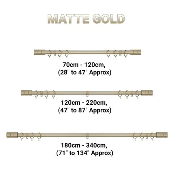 A.Unique Home Plain Barrel Extendable Curtain Pole (25/28mm) (Matte Gold,70cm - 120cm)