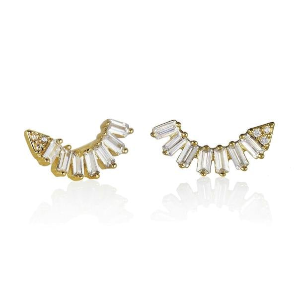 Gold Ear Climber Earrings for Women with Cubic Zirconia Gemstones - namana.london