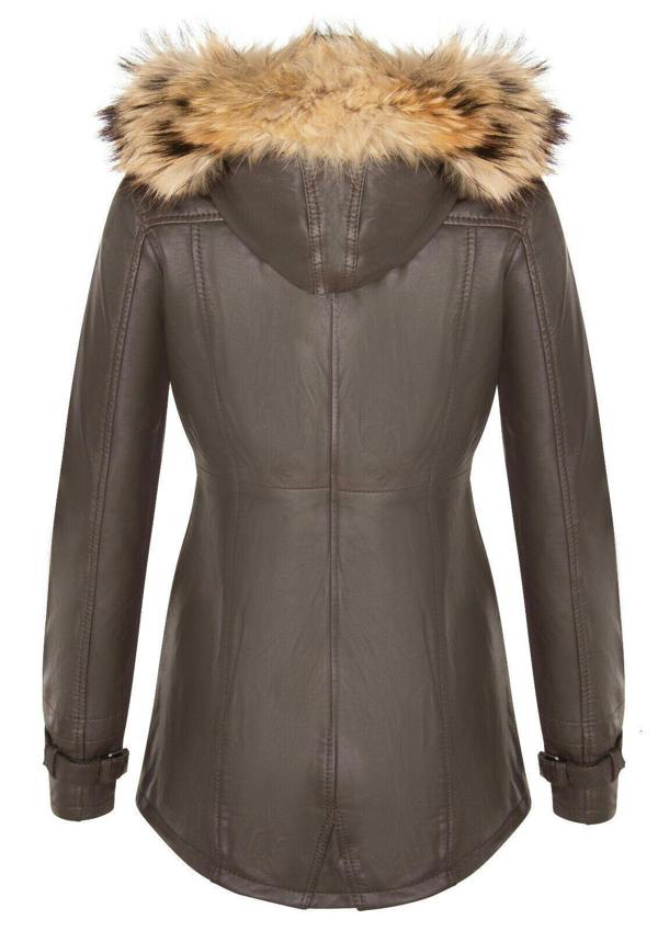 Womens Warm Leather Hooded Parka Jacket-Northwich - Upperclass Fashions 