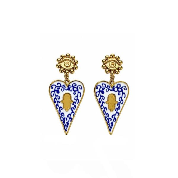 Xela Luxe 18k Gold Plated Enamel Heart Earrings Luxe Tones