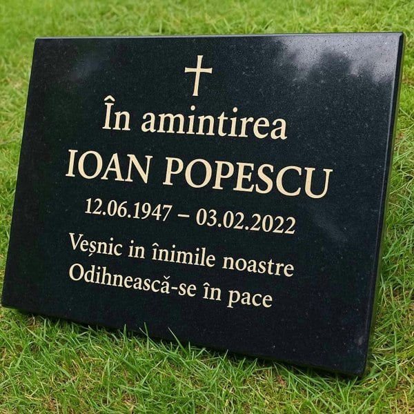 Memorials Direct Personalised Granite Memorial Plaque with Stand - Built To Last Forever Romanian