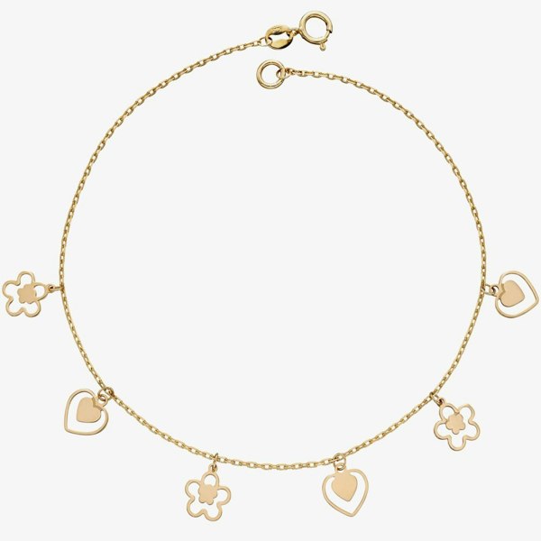 T. H. Baker 9ct Yellow Gold Heart & Flower Charm Bracelet GB508