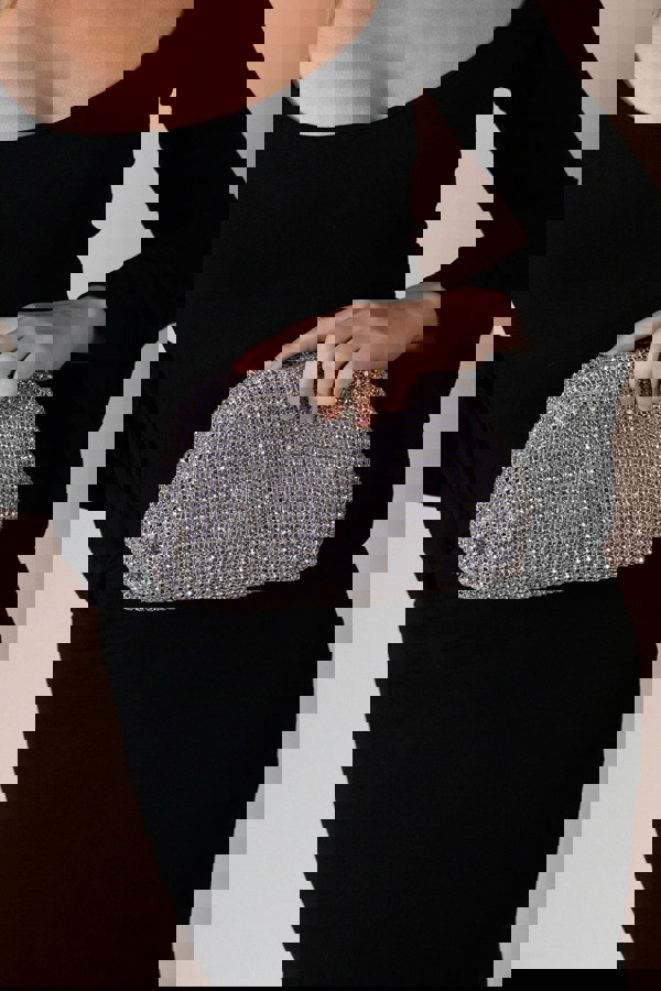 SVNX Crystal Pouch Clutch Bag In Silver