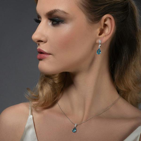 Sterling Silver Light Blue Teardrop Pendant Necklace for Women - namana.london