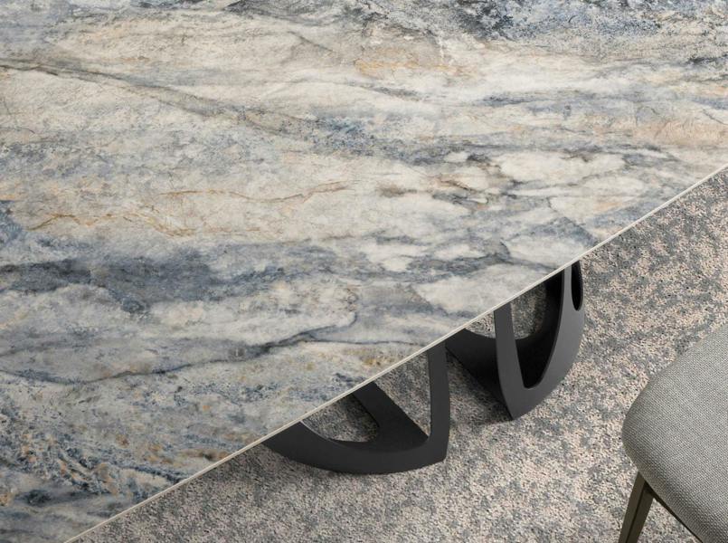 Angel Cerdá Oval Barrel porcelain marble and black steel dining table 1136