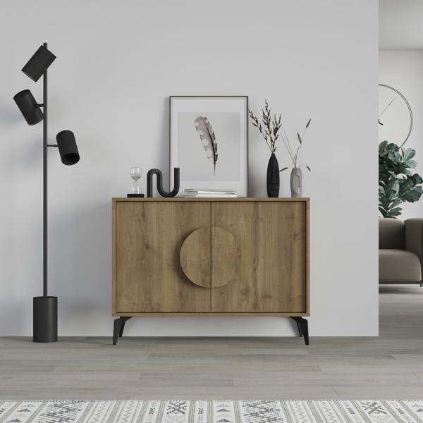 Decortie Gora Sideboard Modern Storage Cabinet with 2 Pull-open Doors Metal Legs 110cm Width