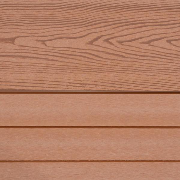 Brown composite panel gate featuring a wood grain texture with horizontal slats, ideal for outdoor fencing and privacy solutions