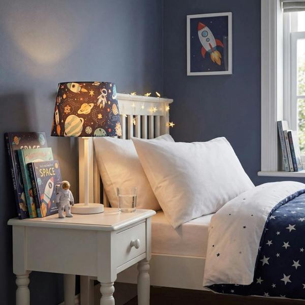 Space Themed Childrens Lamp Shade with Rockets Planets and Astronauts Image 6