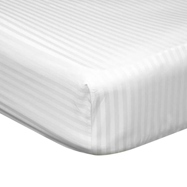 Belledorm 540 Thread Count Satin Stripe Extra Deep Fitted Sheet - White - 
