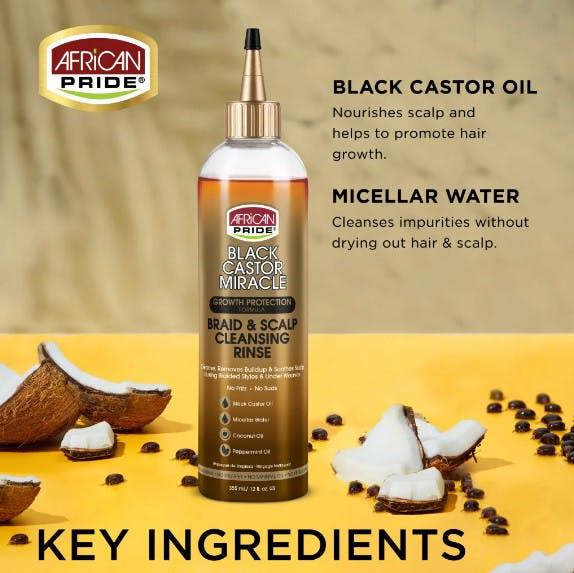 African Pride scalp Cleansing Rinse great for braids, crochets, edges, under-weave care, and protective styles.