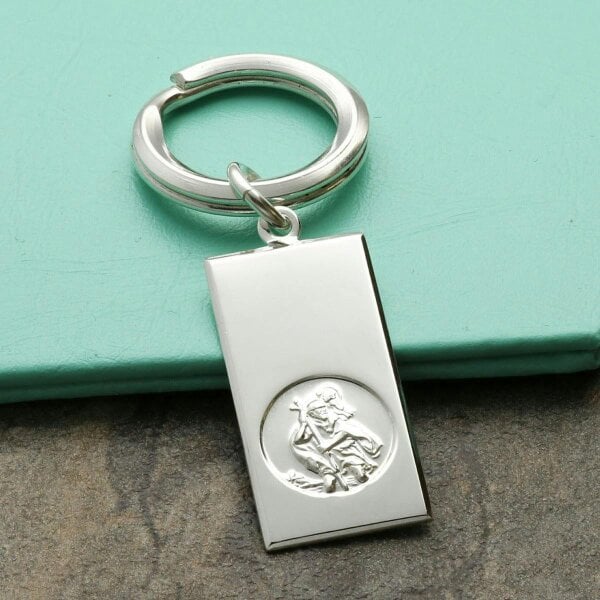 Christopher James of London Sterling Silver Large St Christopher Ingot Keyring With Optional Engraving