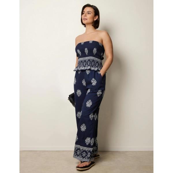 Blue Vanilla Smocked Top & Wide-Leg Trouser Set