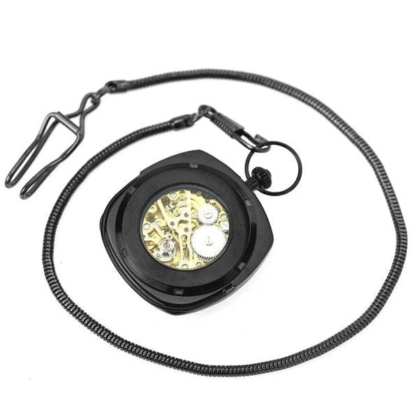 Infinity Leather Mechanical Vintage Skeleton Square Open-Face Pocket Watch