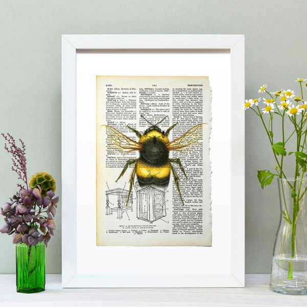 Hands & Hearts Bee vintage book page art print