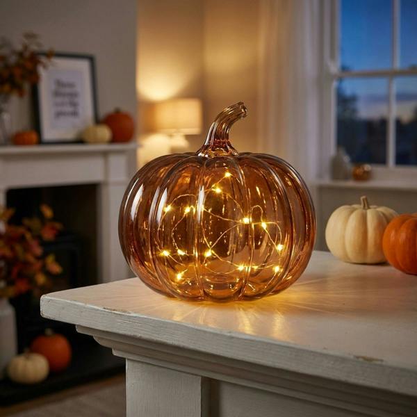 Garden Greatness Cinnamon Glass Pumpkin Table Light