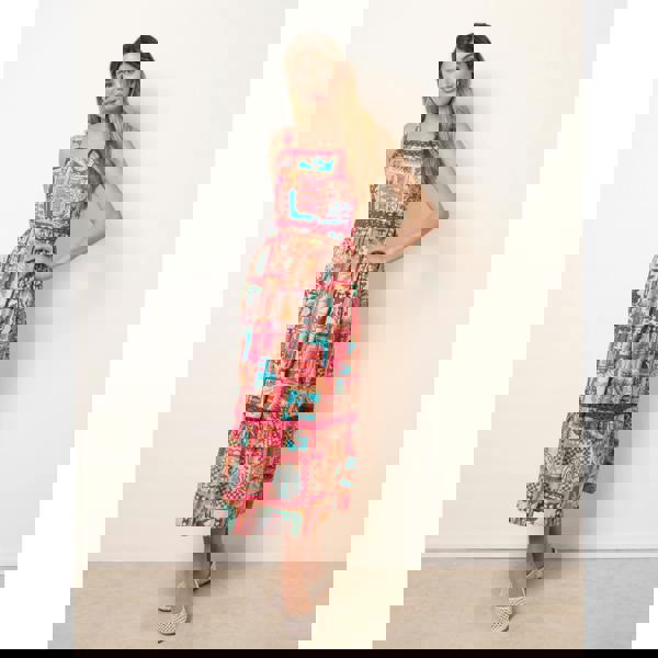 Blue Vanilla Ric Rac Trim Postcard Print Dress